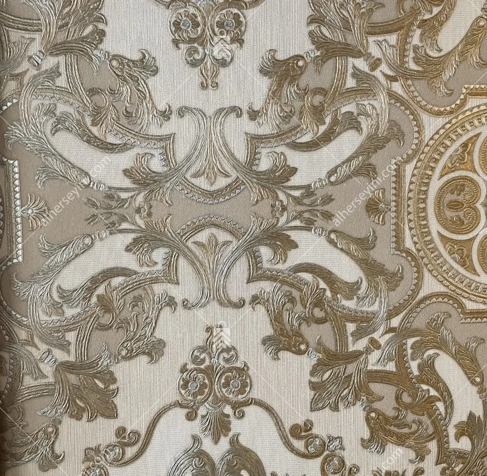 1301-4 Krem Klasik Damask Duvar Kağıdı
