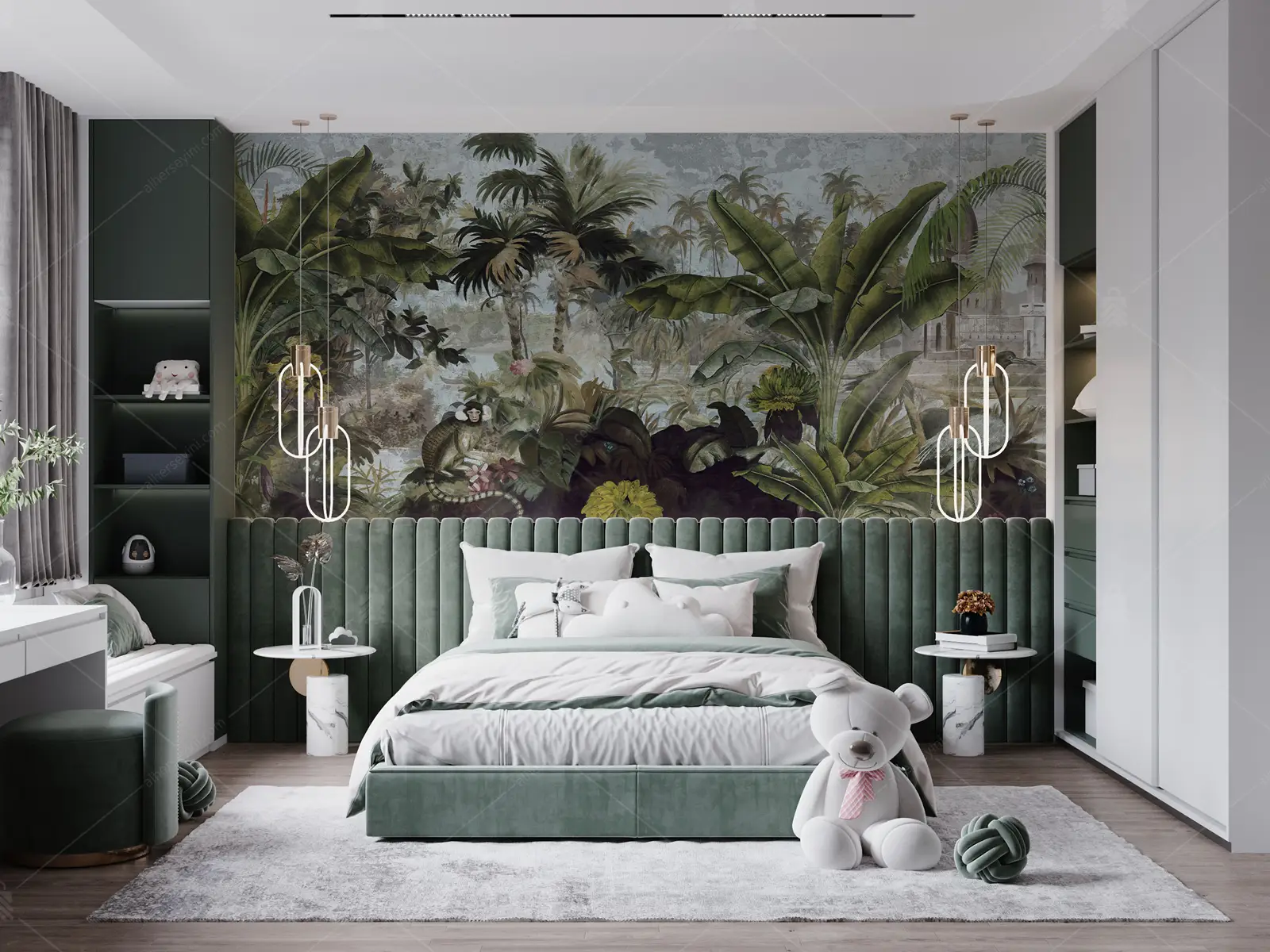 GRP020034-Tropikal-Agacli-ve-Maymunlu-Duvar-Kagidi GRP020034 Tropikal Ağaçlı ve Maymunlu Poster Duvar Kağıdı