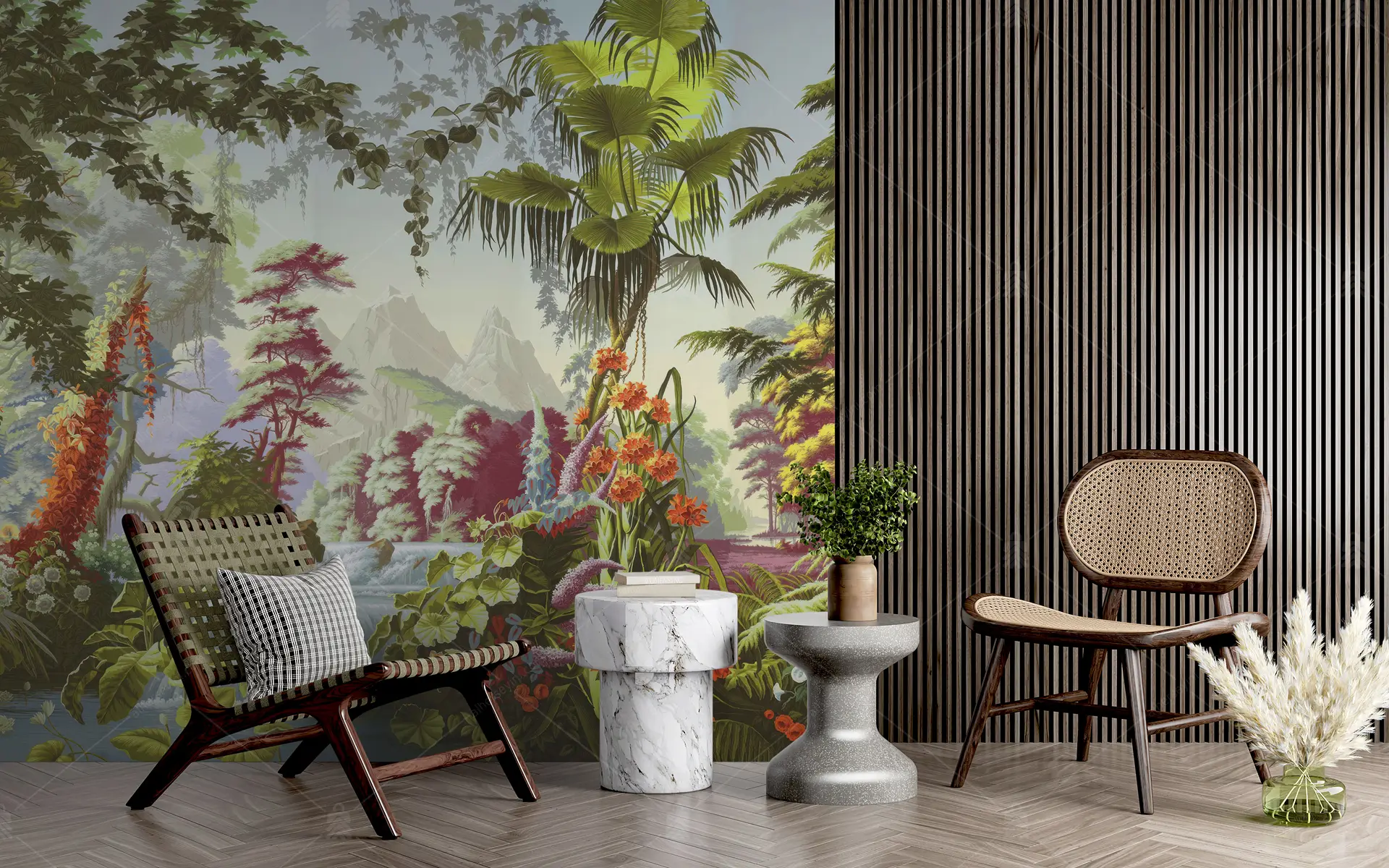 GRP020063-Tropikal-Agaclar-ve-Yapraklar-Duvar-Kagidi GRP020063 Tropikal Ağaçlar ve Yapraklar Poster Duvar Kağıdı