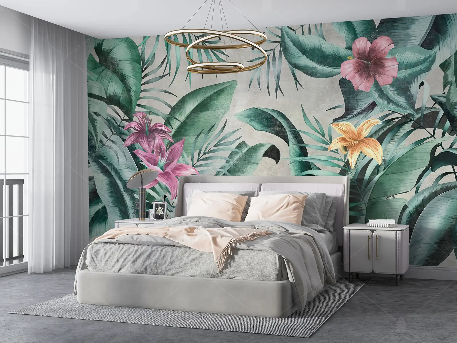 GRP090037 Soyut Tropikal Yapraklar ve Çiçekler Poster Duvar Kağıdı