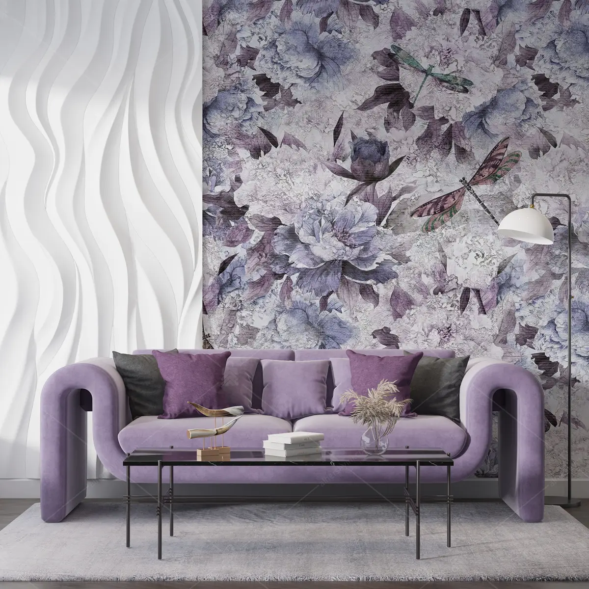 GRP090291 Kelebekli ve Çiçekli Soyut Desen Poster Duvar Kağıdı