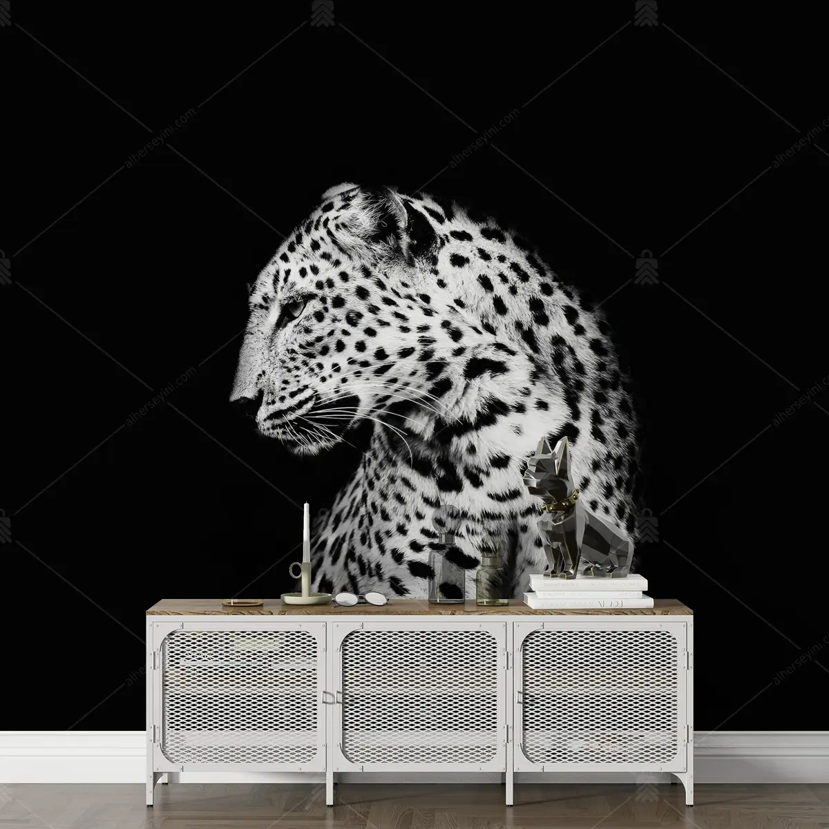 GRP230119-Siyah-Beyaz-Leopar-Duvar-Kagidi GRP230119 Siyah Beyaz Leopar Poster Duvar Kağıdı