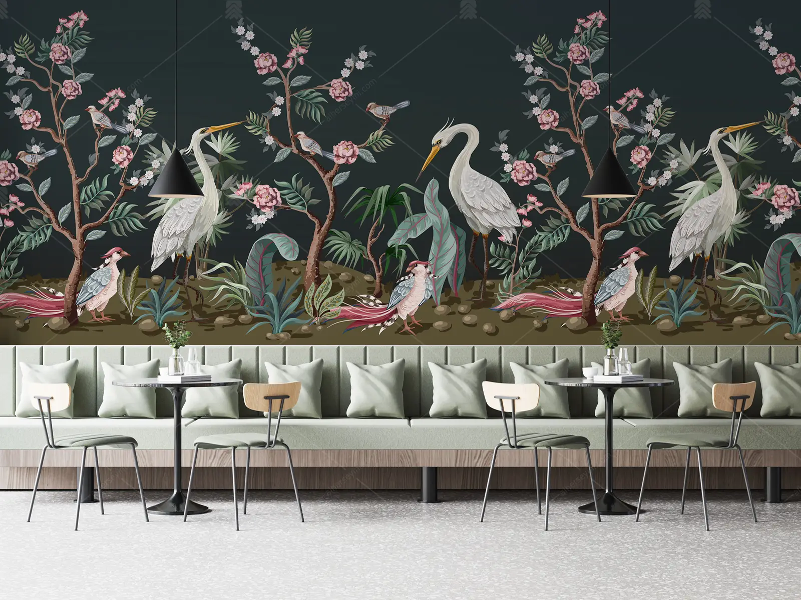 GRP260158 Vektör Tarzı Chinoiserie Poster Duvar Kağıdı