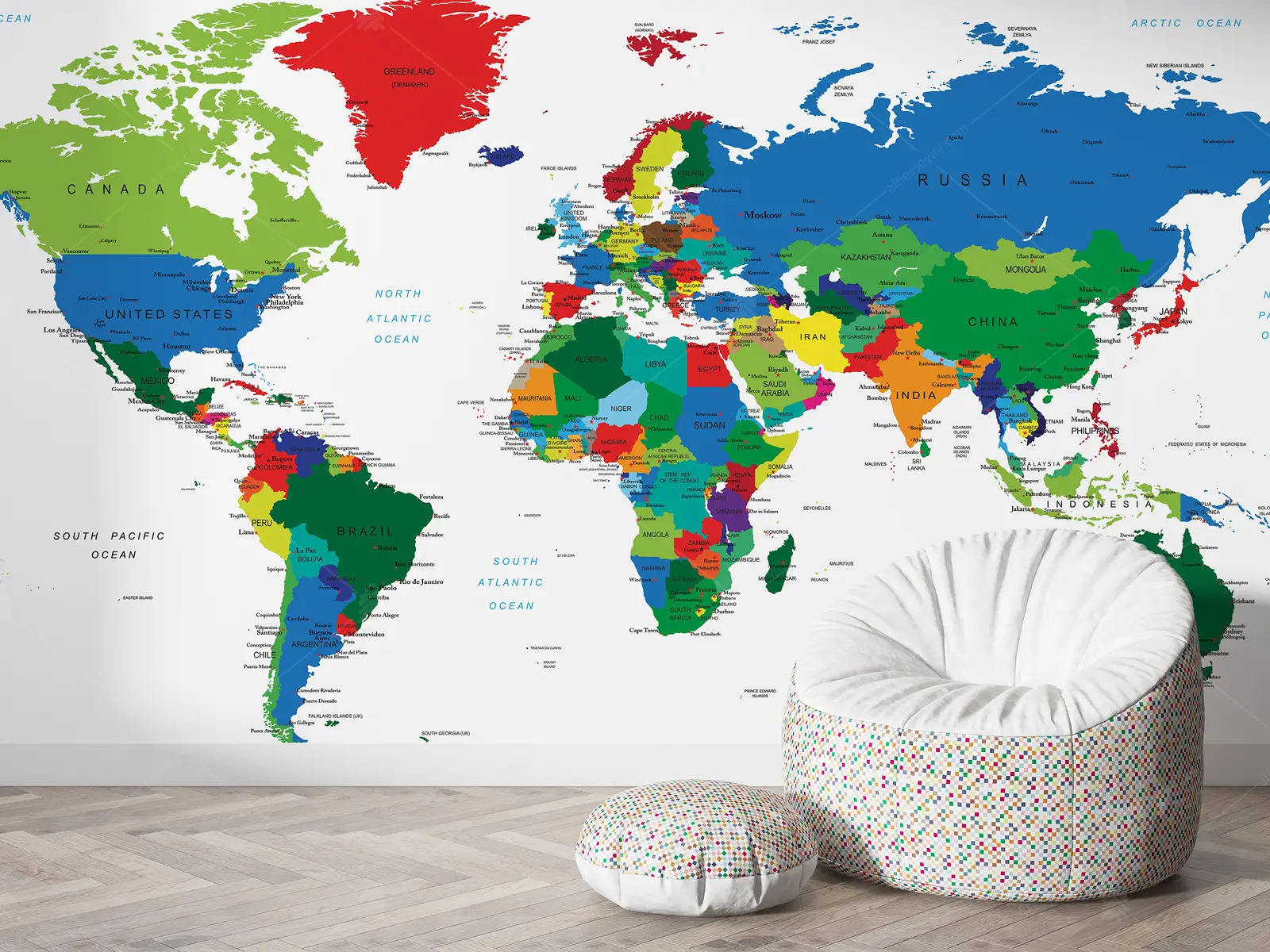 GRP620009-Renkli-Dunya-Haritasi-Duvar-Kagidi GRP620009 Renkli Dünya Haritası Poster Duvar Kağıdı