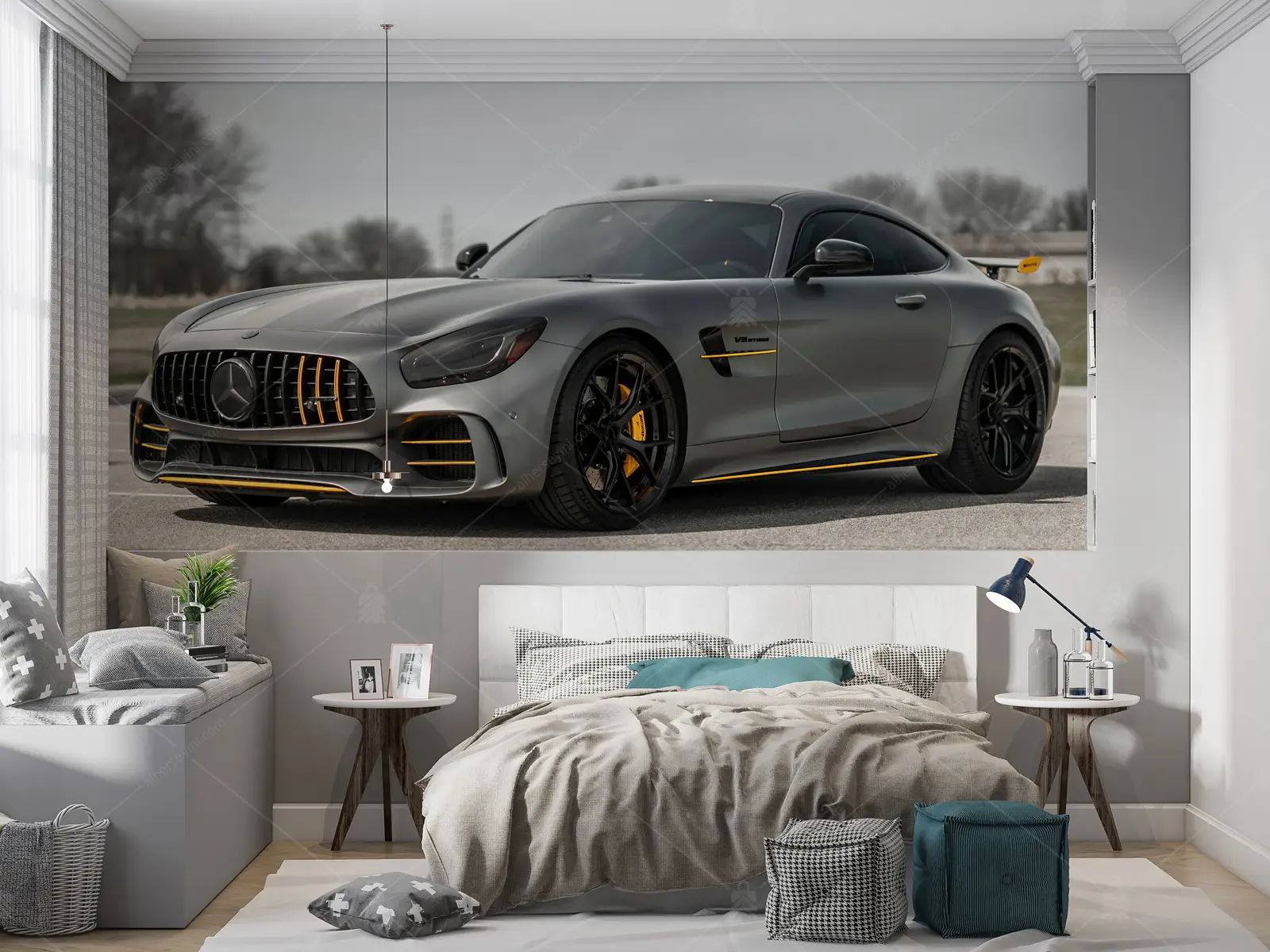 GRP660042 Gri Spor Mercedes Araba Poster Duvar Kağıdı