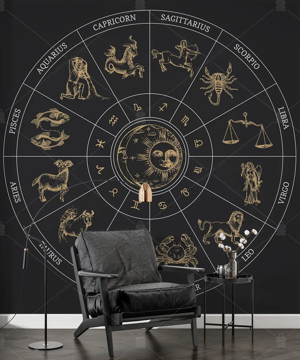 GRP800038-Astroloji-Burclar-Gunes-ve-Ay-Desenli-Duvar-Kagidi GRP800038 Astroloji Burçlar Güneş ve Ay Desenli Poster Duvar Kağıdı