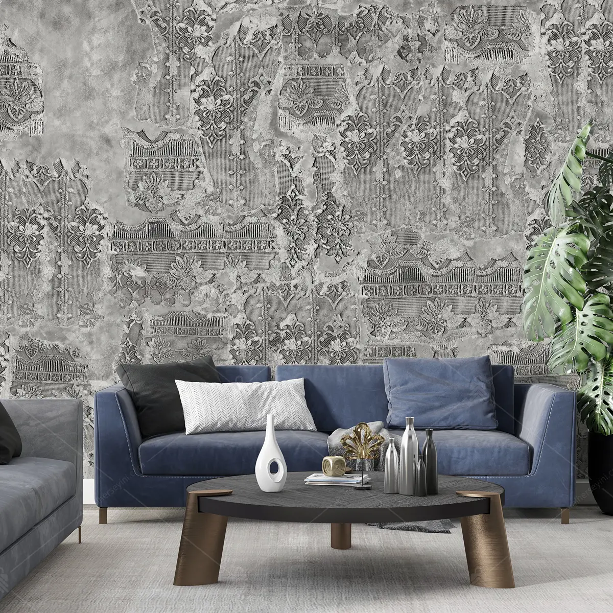 GRP820057 Beton Zeminde Etnik Desen Poster Duvar Kağıdı