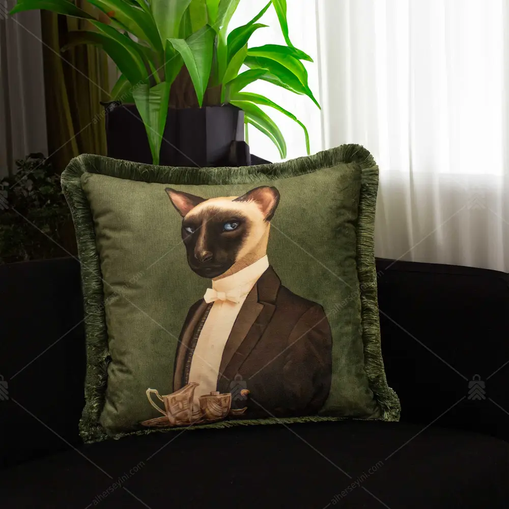 Sanatsal Kedi Tasarımlı Dekoratif Kırlent EY379