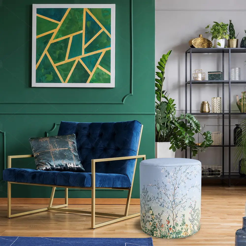 Çiçekli Kuşlu Tasarım Puf Koltuk PUF306-2